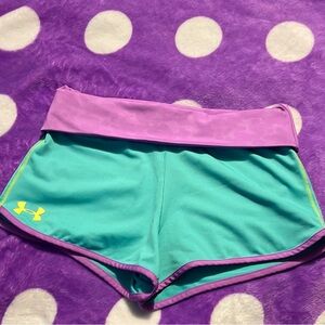 Under Armour Girls 14/16 Purple and Green Shorts